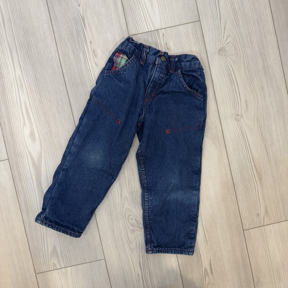 Oshkosh B'gosh Vintage‎ Rainbow Plaid Flannel Lined Blue Jeans Size 3T